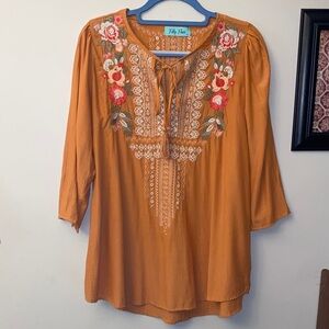 Filly Flair Floral Embroidered Tunic in Orange